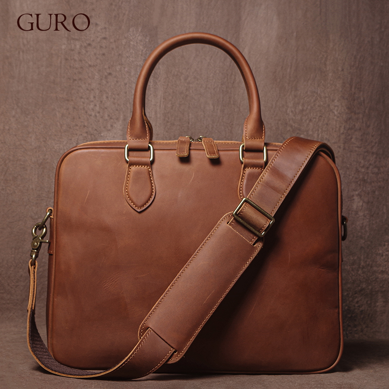 Luxury Bags For Laptop - Мужской портфель GURO Crazy Horse из